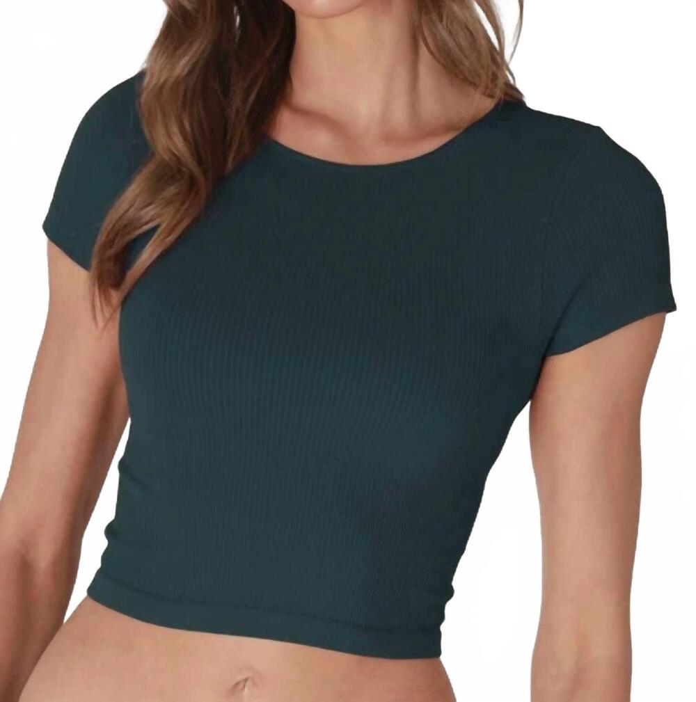 NEW NIKIBIKI cap sleeve ribbed crop tee in forest night